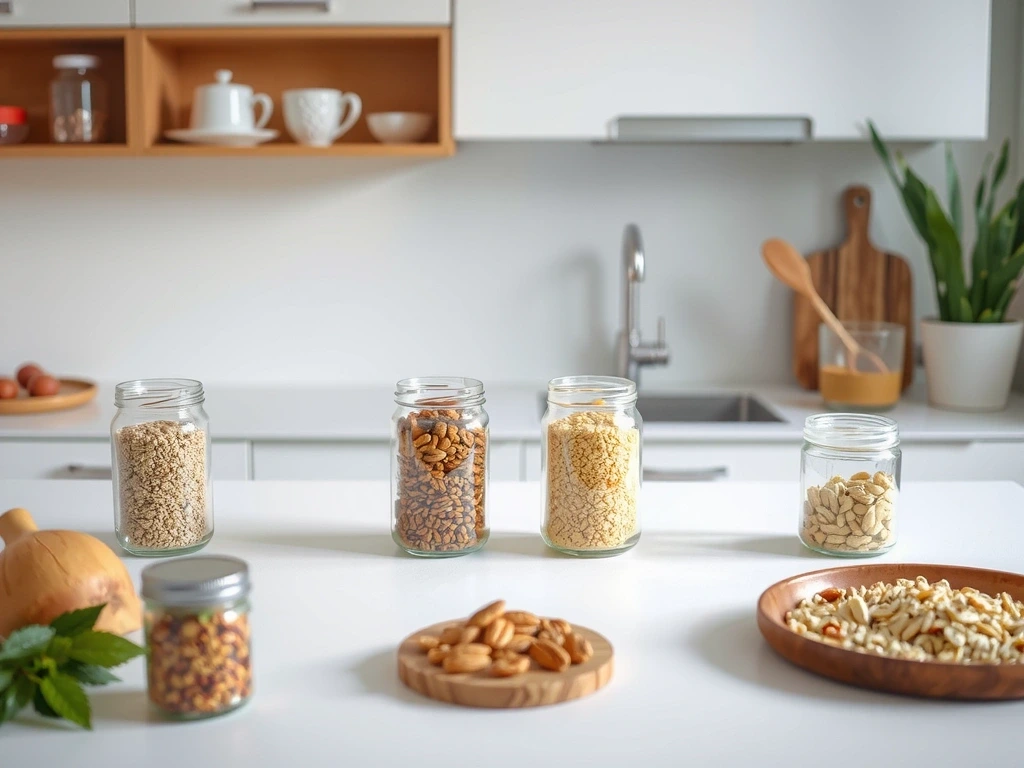 Naturalne składniki bezglutenowe w szklanych naczyniach